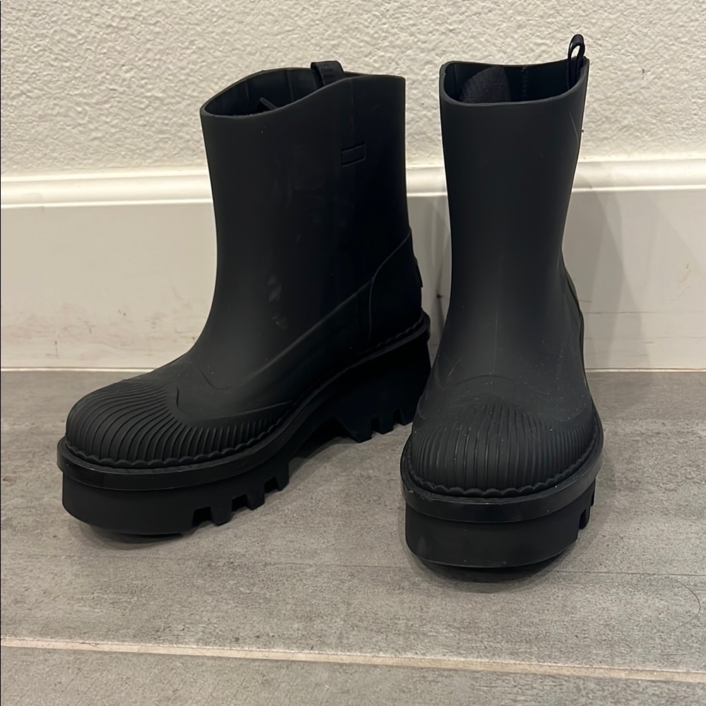 Chloe Raina Chunky Platform Rain Boots Black